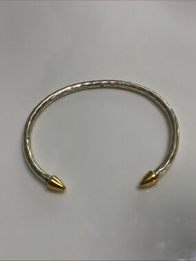 Hammered Sterling Silver Open Cuff Bracelet with Gold Cone Ends